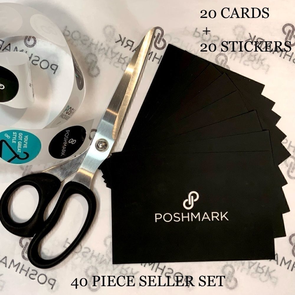 40 PIECE SET POSHMARK THANK YOU CARDS & STICKERS OFFICIAL BRANDED POSH FIXINGS